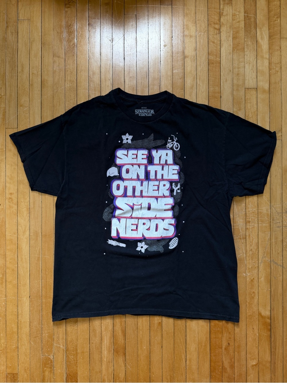 Netflix Stranger Things See Ya On The Other Side Nerds Graphic Black Tee Sz. XL
